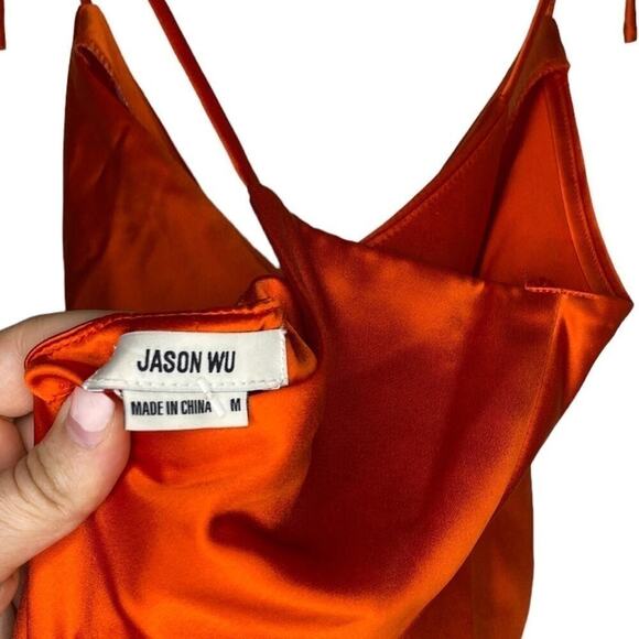 Jason Wu Orange Satin Ruched Sleeveless Open Back Midi Slip Dress Semi Formal - Picture 5 of 6
